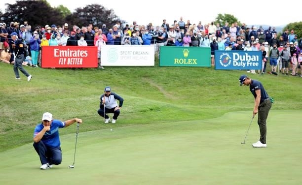 Andy Sullivan of England putts on the 18th green during Day Two of The Dubai Duty Free Irish Open at Mount Juliet Golf Club on July 02, 2021 in...