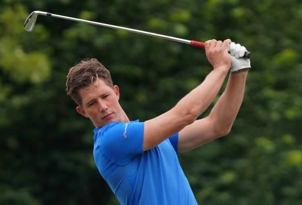 Niklas Noorgard Moller of Denmark in action during Day Two of the Kaskada Golf Challenge at Kaskada Golf Resort on July 02, 2021 in Brno, Czech...