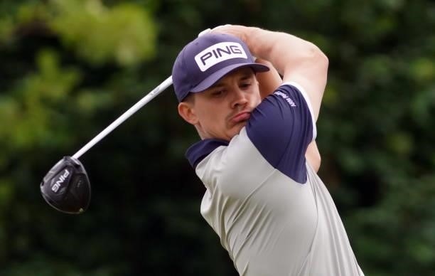 Jordan Wrisdale of England in action during Day Two of the Kaskada Golf Challenge at Kaskada Golf Resort on July 02, 2021 in Brno, Czech Republic.