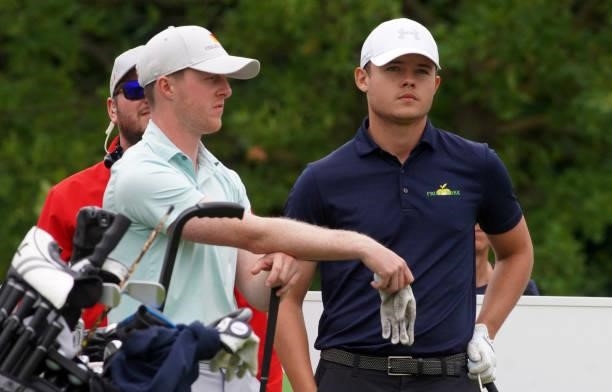 Craig Howie of Scotland and Kristof Ulenaers of Belgium during Day Two of the Kaskada Golf Challenge at Kaskada Golf Resort on July 02, 2021 in Brno,...