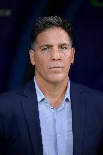 Eduardo Berizzo head coach of Paraguay looks on prior to a quarterfinal match between Peru and Paraguay as part of Copa America Brazil 2021 at...