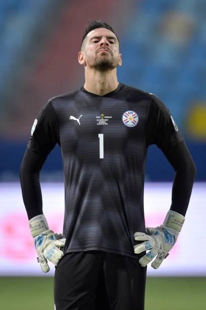 Antony Silva of Paraguay looks on prior to a quarterfinal match between Peru and Paraguay as part of Copa America Brazil 2021 at Estadio Olimpico on...