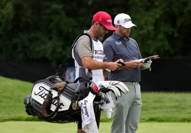 Ben Taylor of England prepares to tee off on the ninth tee during the second round of the Rocket Mortgage Classic on July 02, 2021 at the Detroit...