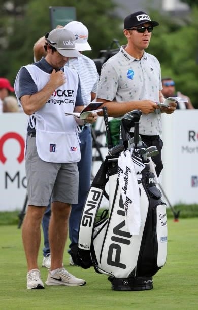 Seamus Power of Ireland prepares to play his shot from the ninth tee during the second round of the Rocket Mortgage Classic on July 02, 2021 at the...