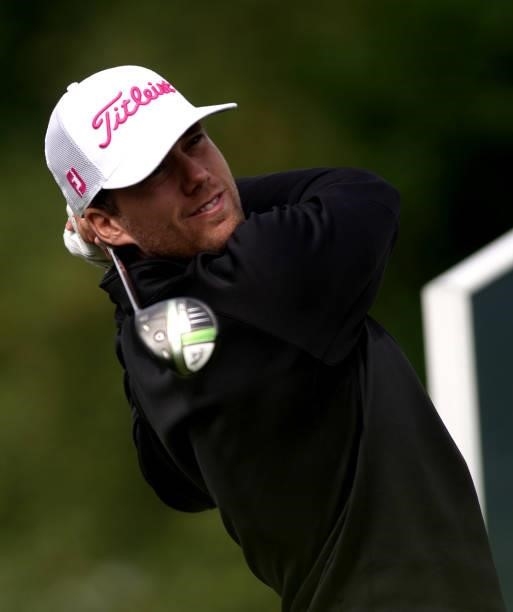 Mikael Lindberg of Sweden in action during Day Two of the Kaskada Golf Challenge at Kaskada Golf Resort on July 02, 2021 in Brno, Czech Republic.