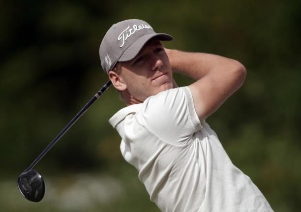 Lukas Lipold of Austria in action during Day Two of the Kaskada Golf Challenge at Kaskada Golf Resort on July 02, 2021 in Brno, Czech Republic.