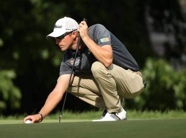 Richy Werenski prepares to putt on the eighth green during the second round of the Rocket Mortgage Classic on July 02, 2021 at the Detroit Golf Club...