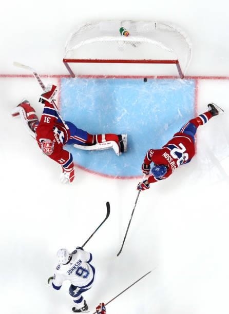 Tyler Johnson of the Tampa Bay Lightning beats Carey Price of the Montreal Canadiens to score during the second period of Game Three of the 2021...