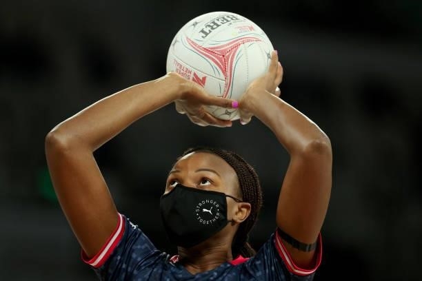 Mwai Kumwenda of the Vixens is pictured during warm up during the round nine Super Netball match between Sunshine Coast Lightning and Melbourne...