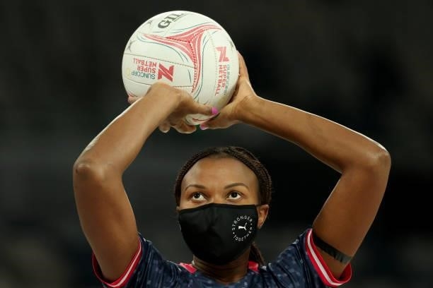 Mwai Kumwenda of the Vixens is pictured during warm up during the round nine Super Netball match between Sunshine Coast Lightning and Melbourne...