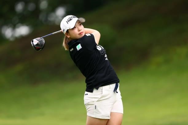 Miyu Goto of Japan hits her tee shot on the 2nd hole during the first round of the Shiseido Ladies Open at Totsuka Country Club on July 3, 2021 in...