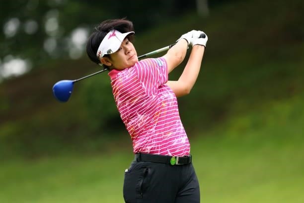 Fumika Kawagishi of Japan hits her tee shot on the 2nd hole during the first round of the Shiseido Ladies Open at Totsuka Country Club on July 3,...