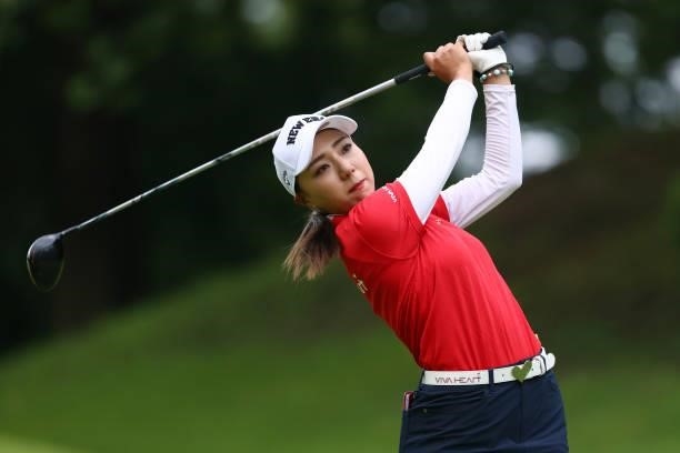 Naruha Miyata of Japan hits her tee shot on the 2nd hole during the first round of the Shiseido Ladies Open at Totsuka Country Club on July 3, 2021...