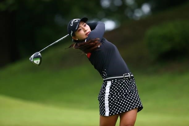 Miyuki Takeuchi of Japan hits her tee shot on the 2nd hole during the first round of the Shiseido Ladies Open at Totsuka Country Club on July 3, 2021...