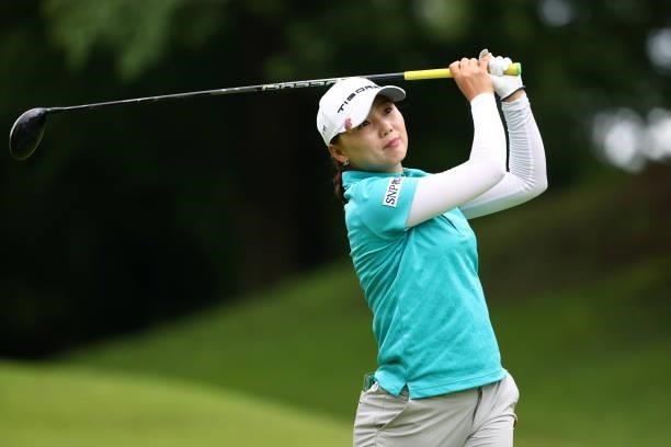 Na-ri Lee of South Korea hits her tee shot on the 2nd hole during the first round of the Shiseido Ladies Open at Totsuka Country Club on July 3, 2021...