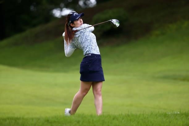 Yuna Nishimura of Japan hits her tee shot on the 2nd hole during the first round of the Shiseido Ladies Open at Totsuka Country Club on July 3, 2021...