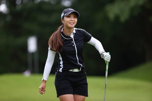 Erika Kikuchi of Japan reacts after her tee shot on the 2nd hole during the first round of the Shiseido Ladies Open at Totsuka Country Club on July...