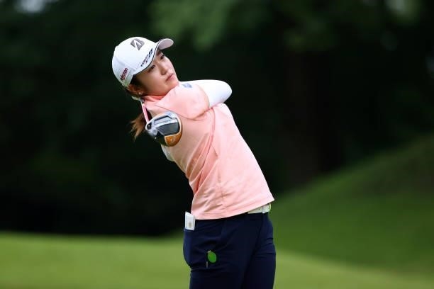 Mone Inami of Japan hits her tee shot on the 2nd hole during the first round of the Shiseido Ladies Open at Totsuka Country Club on July 3, 2021 in...