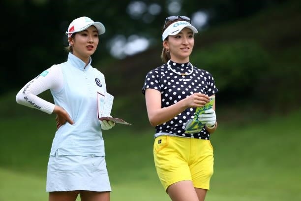 Rei Matsuda and Hana Wakimoto of Japan are seen on the 2nd tee during the first round of the Shiseido Ladies Open at Totsuka Country Club on July 3,...