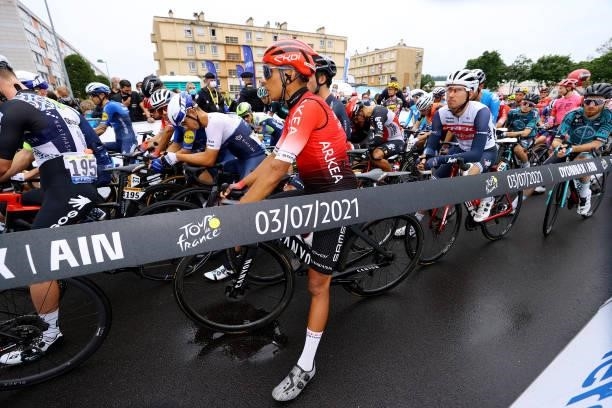 Nairo Quintana of Colombia and Team Arkéa Samsic & The Peloton at start during the 108th Tour de France 2021, Stage 8 a 150,8km stage from Oyonnax to...