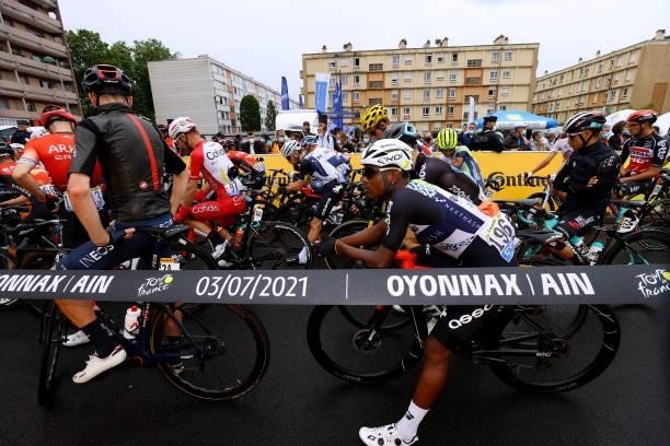 Nic Dlamini of South Africa and Team Qhubeka NextHash & The Peloton at start during the 108th Tour de France 2021, Stage 8 a 150,8km stage from...