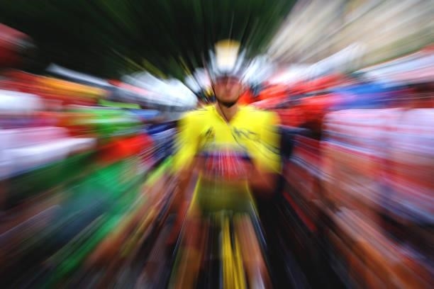 Mathieu Van Der Poel of The Netherlands and Team Alpecin-Fenix Yellow Leader Jersey at start during the 108th Tour de France 2021, Stage 8 a 150,8km...