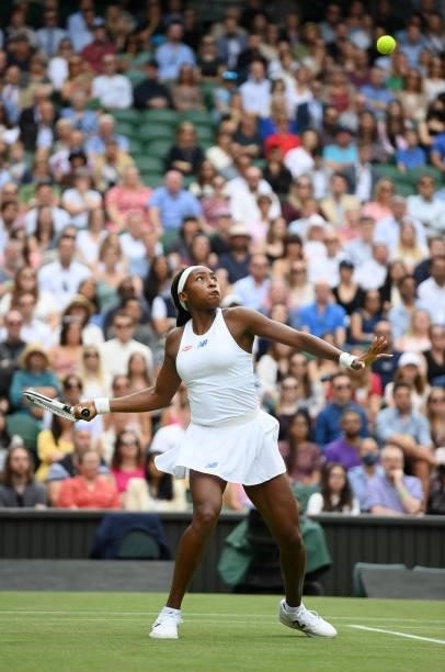 Coco Gauff of The United States plays a forehand during her Ladies' Singles third Round match against Kaja Juvan of Slovenia during Day Six of The...