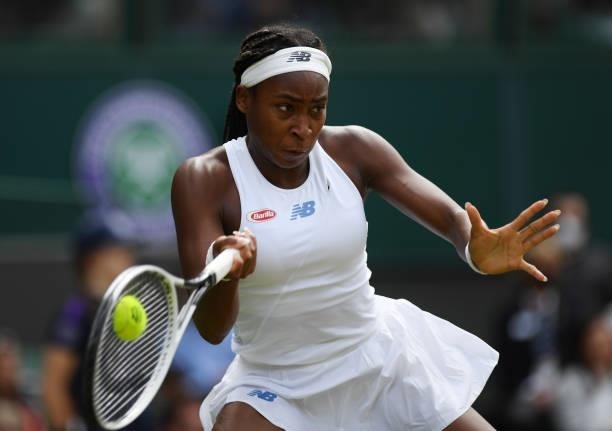 Coco Gauff of The United States plays a forehand during her Ladies' Singles third Round match against Kaja Juvan of Slovenia during Day Six of The...