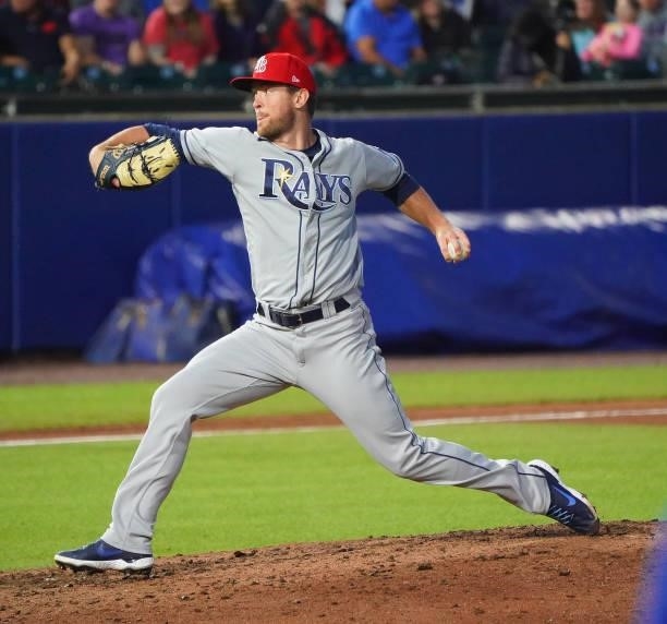 Jeffrey Springs of the Tampa Bay Rays during the game against the Toronto Blue Jays at Sahlen Field on July 2, 2021 in Buffalo, New York.
