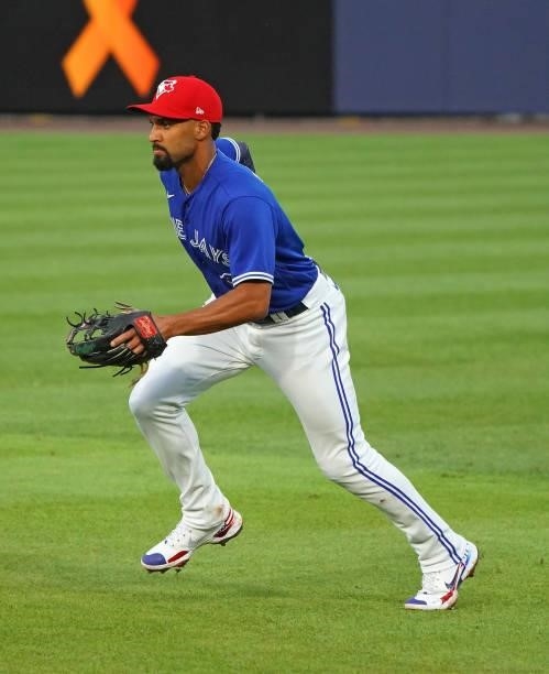 Marcus Semien of the Toronto Blue Jays during the game against the Tampa Bay Rays at Sahlen Field on July 2, 2021 in Buffalo, New York.