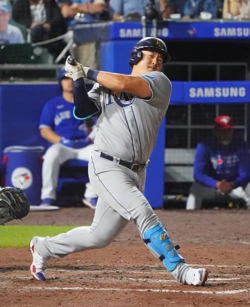 Ji-Man Choi of the Tampa Bay Rays during the game against the Toronto Blue Jays at Sahlen Field on July 2, 2021 in Buffalo, New York.