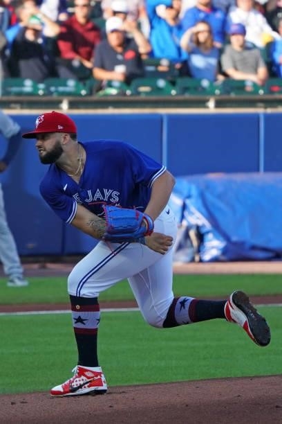 Alek Manoah of the Toronto Blue Jays during the game against the Tampa Bay Rays at Sahlen Field on July 2, 2021 in Buffalo, New York.