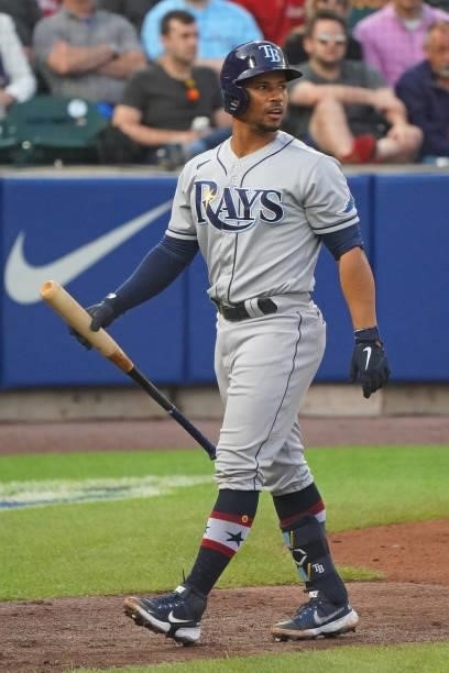 Francisco Mejia of the Tampa Bay Rays during the game against the Toronto Blue Jays at Sahlen Field on July 2, 2021 in Buffalo, New York.