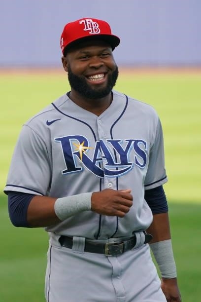 Manuel Margot of the Tampa Bay Rays during the game against the Toronto Blue Jays at Sahlen Field on July 2, 2021 in Buffalo, New York.