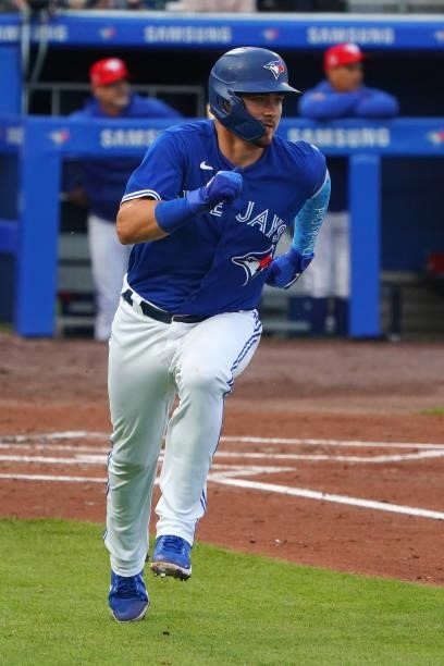 Reese McGuire of the Toronto Blue Jays during the game against the Tampa Bay Rays at Sahlen Field on July 2, 2021 in Buffalo, New York.