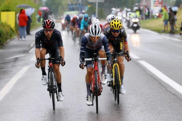 Jonathan Castroviejo of Spain and Team INEOS Grenadiers, Kenny Elissonde of France and Team Trek - Segafredo & Sepp Kuss of The United States and...