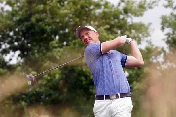 Simon Forsstrom of Sweden in action during Day Three of the Kaskada Golf Challenge at Kaskada Golf Resort on July 03, 2021 in Brno, Czech Republic.