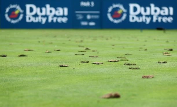 Divot trail is seen on the 11th tee box area during Day Three of The Dubai Duty Free Irish Open at Mount Juliet Golf Club on July 03, 2021 in...
