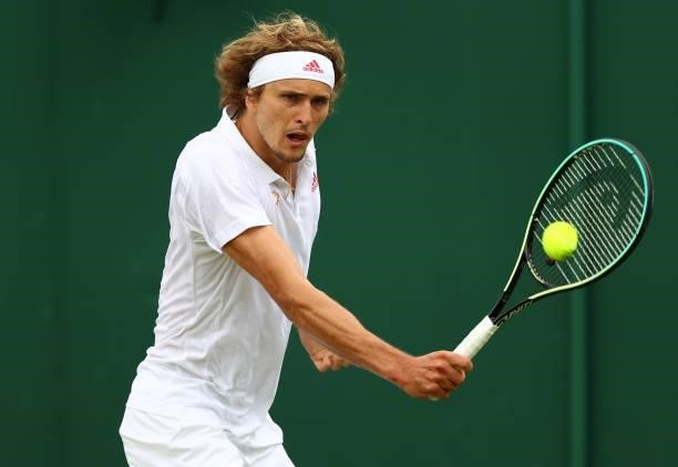 Alexander Zverev of Germany plays a backhand during his men's singles third round match against Taylor Fritz of United States during Day Six of The...