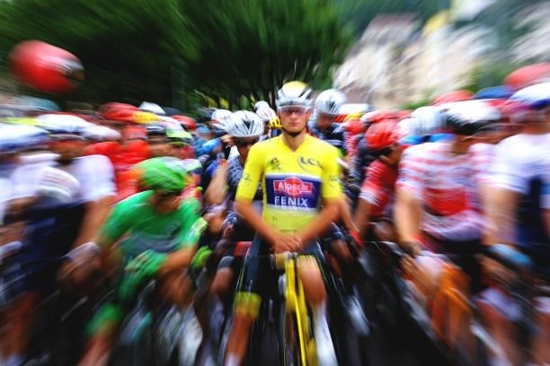 Mathieu Van Der Poel of The Netherlands and Team Alpecin-Fenix Yellow Leader Jersey at start during the 108th Tour de France 2021, Stage 8 a 150,8km...