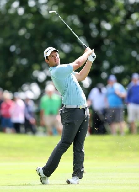 Lucas Herbert of Australia plays his second shot on the 10th hole during Day Three of The Dubai Duty Free Irish Open at Mount Juliet Golf Club on...