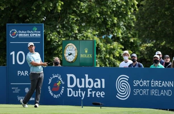 Lucas Herbert of Australia tees off on the 10th hole during Day Three of The Dubai Duty Free Irish Open at Mount Juliet Golf Club on July 03, 2021 in...