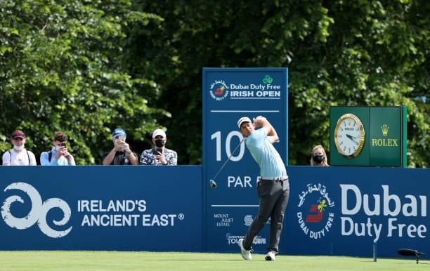 Lucas Herbert of Australia tees off on the 10th hole during Day Three of The Dubai Duty Free Irish Open at Mount Juliet Golf Club on July 03, 2021 in...