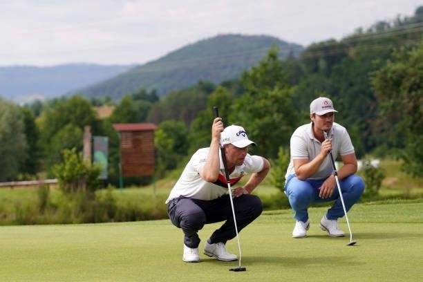 Marcel Siem of Germany and Kristian Krogh Johannessen of Norway in action during Day Three of the Kaskada Golf Challenge at Kaskada Golf Resort on...