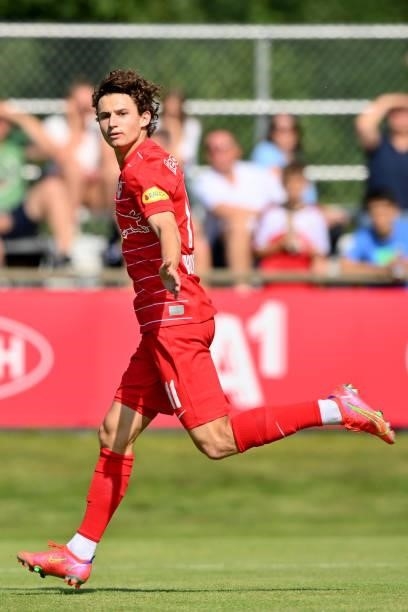 Brenden Aaronson of FC Red Bull Salzburg celebrates after scoring his team's first goal during the Pre-Season Friendly match between FC Red Bull...