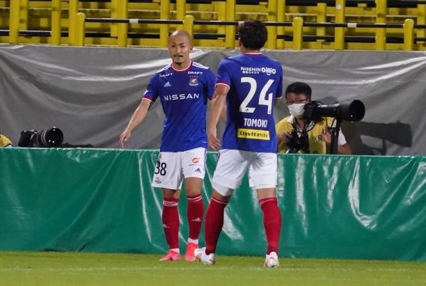 Daizen Maeda of Yokohama F.Marinos celebrates scoring his team's scond goal during the J.League Meiji Yasuda J1 match between Kashiwa Reysol and...