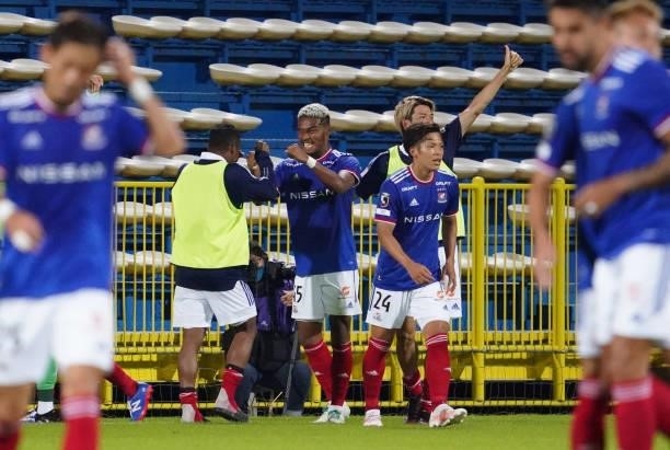 Ado Onaiwu of Yokohama F.Marinos celebrates scoring his team's first goal during the J.League Meiji Yasuda J1 match between Kashiwa Reysol and...