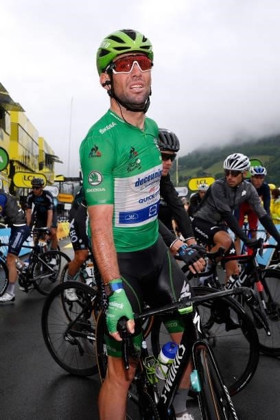 Mark Cavendish of The United Kingdom and Team Deceuninck - Quick-Step Green Points Jersey at arrival during the 108th Tour de France 2021, Stage 8 a...