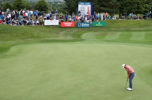 Christiaan Bezuidenhout of South Africa putts on the18th green during Day Three of The Dubai Duty Free Irish Open at Mount Juliet Golf Club on July...