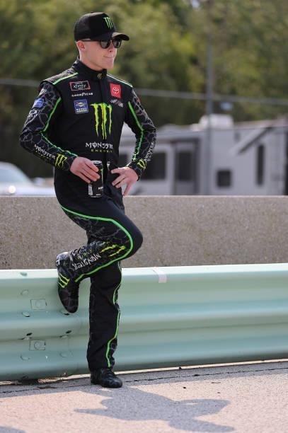 Ty Gibbs, driver of the Monster Energy Toyota, waits on the grid during the NASCAR Xfinity Series Henry 180 at Road America on July 03, 2021 in...